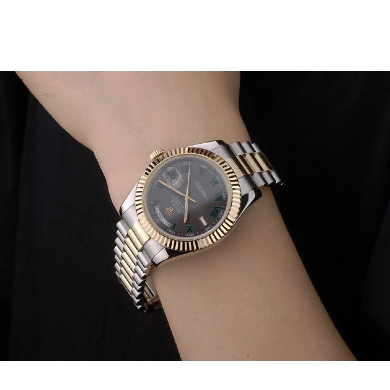 Rolex copies cheap Rolex Grey Strap Steel Dial DayDate Colored Stainless 41981 Dual 0701